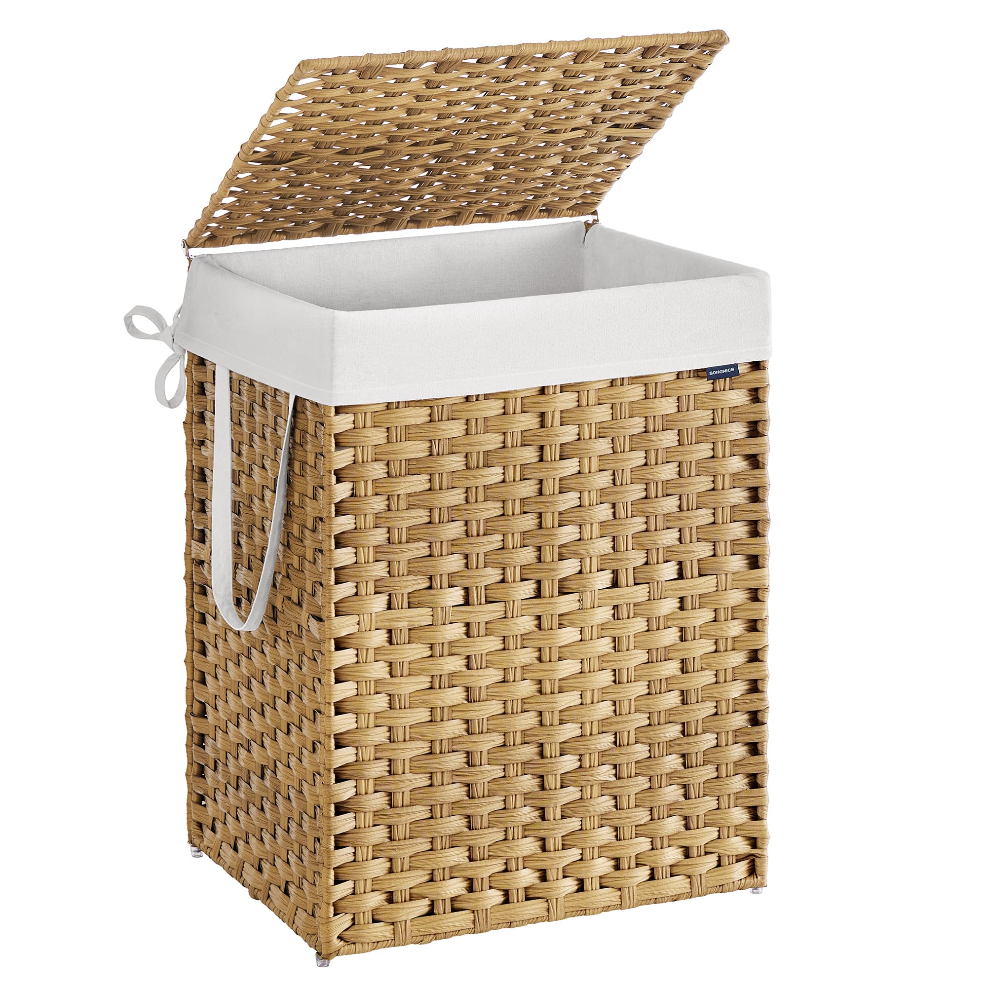 SONGMICS Laundry Hamper with Lid, 29.1 Gallon (110 L) Synthetic Rattan Clothes Laundry Basket with Lid and Handles, Foldable, Removable Liner, Goose Yellow ULCB152Y01 Image