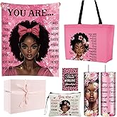 Geiserailie African American Gifts for Women Afro Black Girl Blanket, Tote Bag, Gift Box and More for Black Mom Friends Lady Valentine's Day Holiday Party Present(Pink Butterfly)