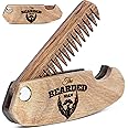 Enjoy The Wood Beard Comb for Men, Folding Pocket Beard Accessories for Men, Engraved Walnut Wooden Comb for Moustache, Beard & Hair - Perfect Gift For Him (Bearded Man)