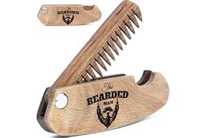 Enjoy The Wood Beard Comb for Men, Folding Pocket Beard Accessories for Men, Engraved Walnut Wooden Comb for Moustache, Beard & Hair For Him (Bearded Man)