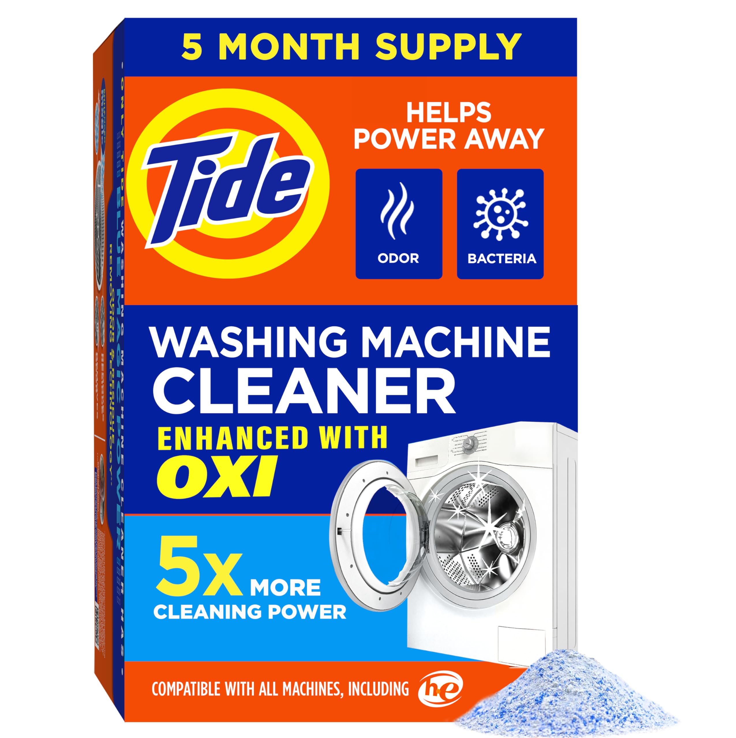 Photo 1 of * 3/5 TOTAL: PACKAGING SAYS 5 POUCHES, TWO ARE GONE * Washing Machine Cleaner by Tide, Washer Machine Cleaner with Oxi for Front and Top Loader Washer Machines, Deep Cleaning Residue & Odor Eliminator, 5 Month Supply (Packaging May Vary)