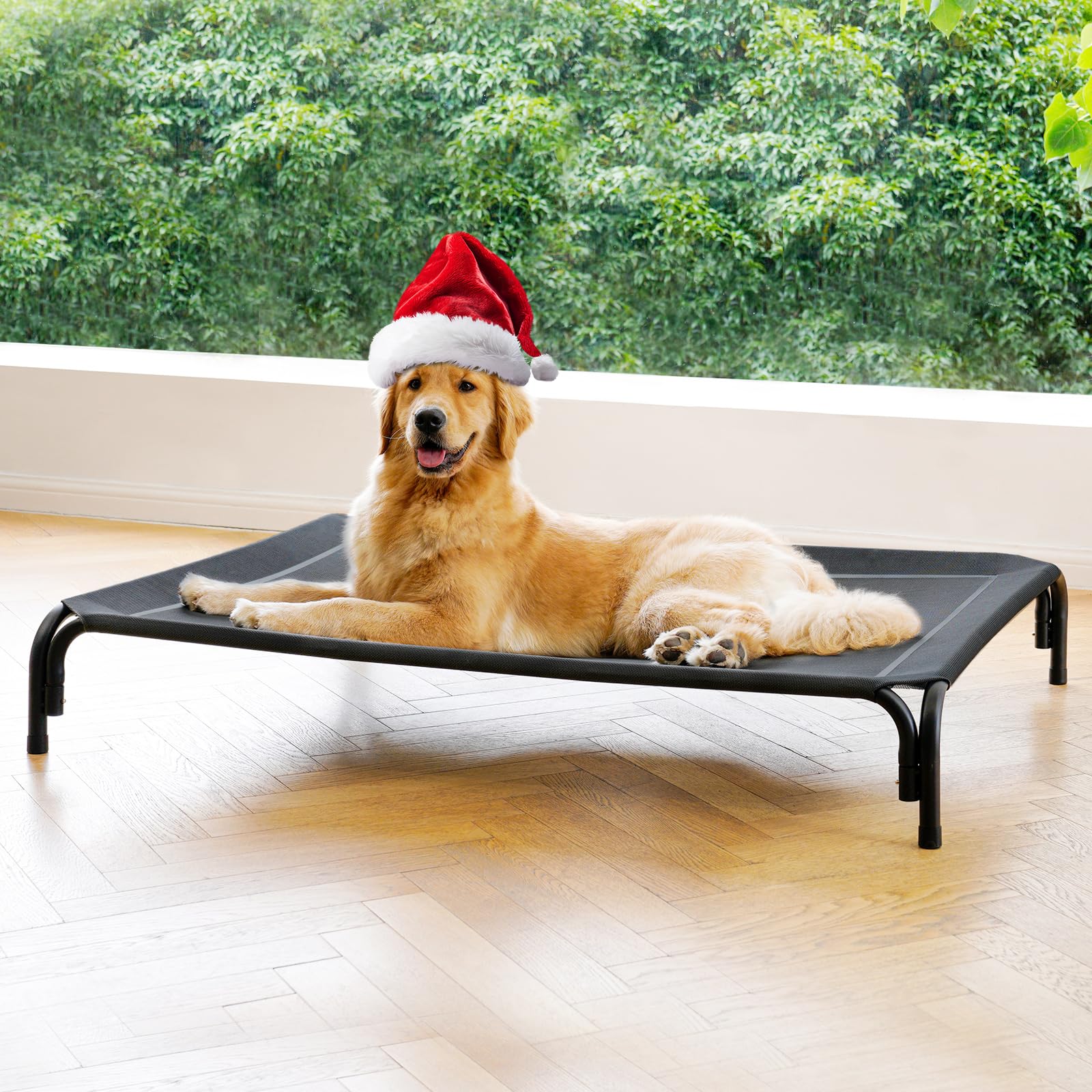 Photo 1 of **USED** Elevated Dog Bed Raised Outdoor Dog Cot for Large Dogs, Installation Requires No Tools, Frame with Washable Cooling Breathable Mesh Anti-Slip Feet, Indoor Pet Bed, Black, 43.3 Inches