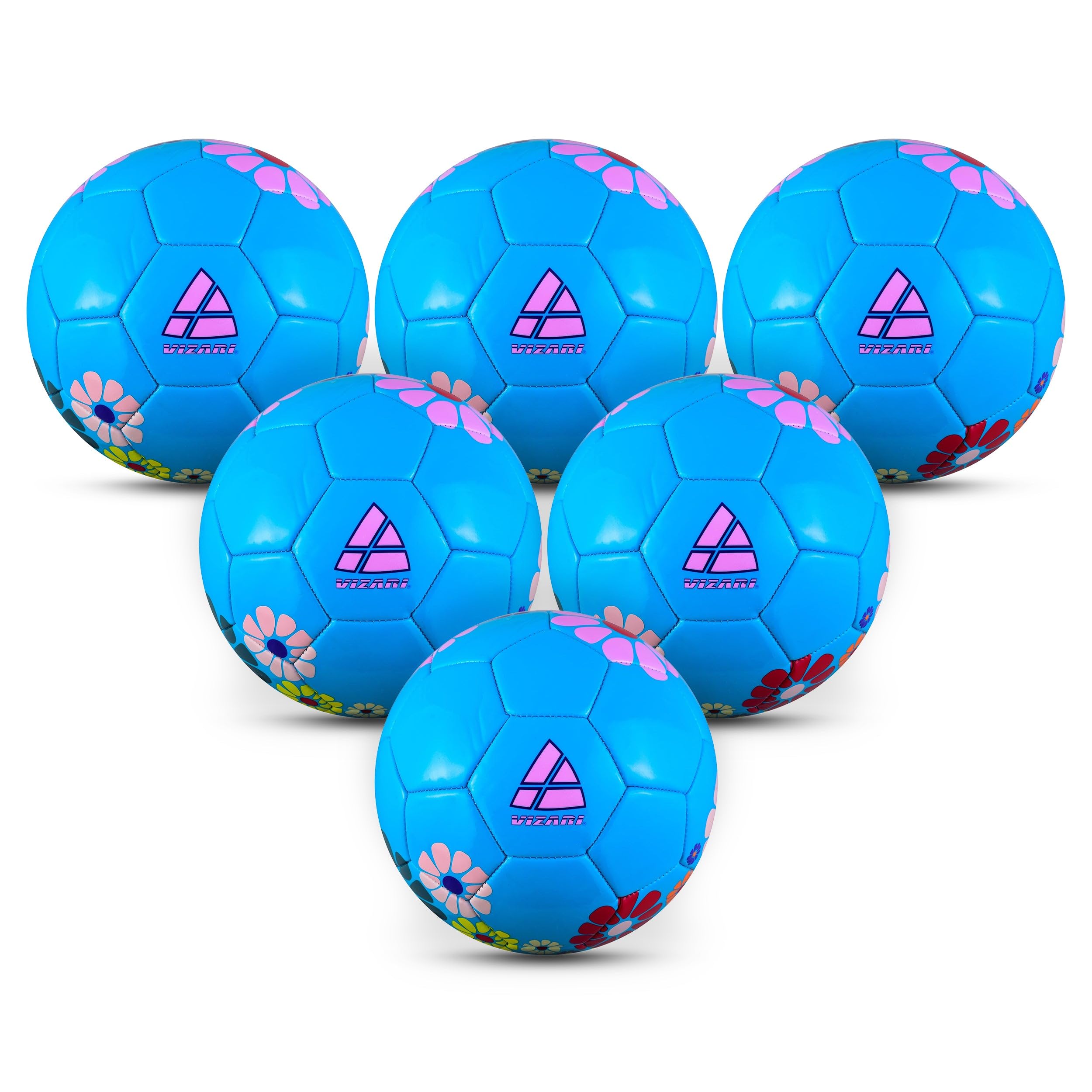 VIZARI Blossom Soccer Ball for Kids, Boys, Girls- Size 3, 4, 5 | Outdoor & Indoor Soccer Balls for Toddlers, Youth - Pink, Blue (Pack of 1, 6, 12) Image