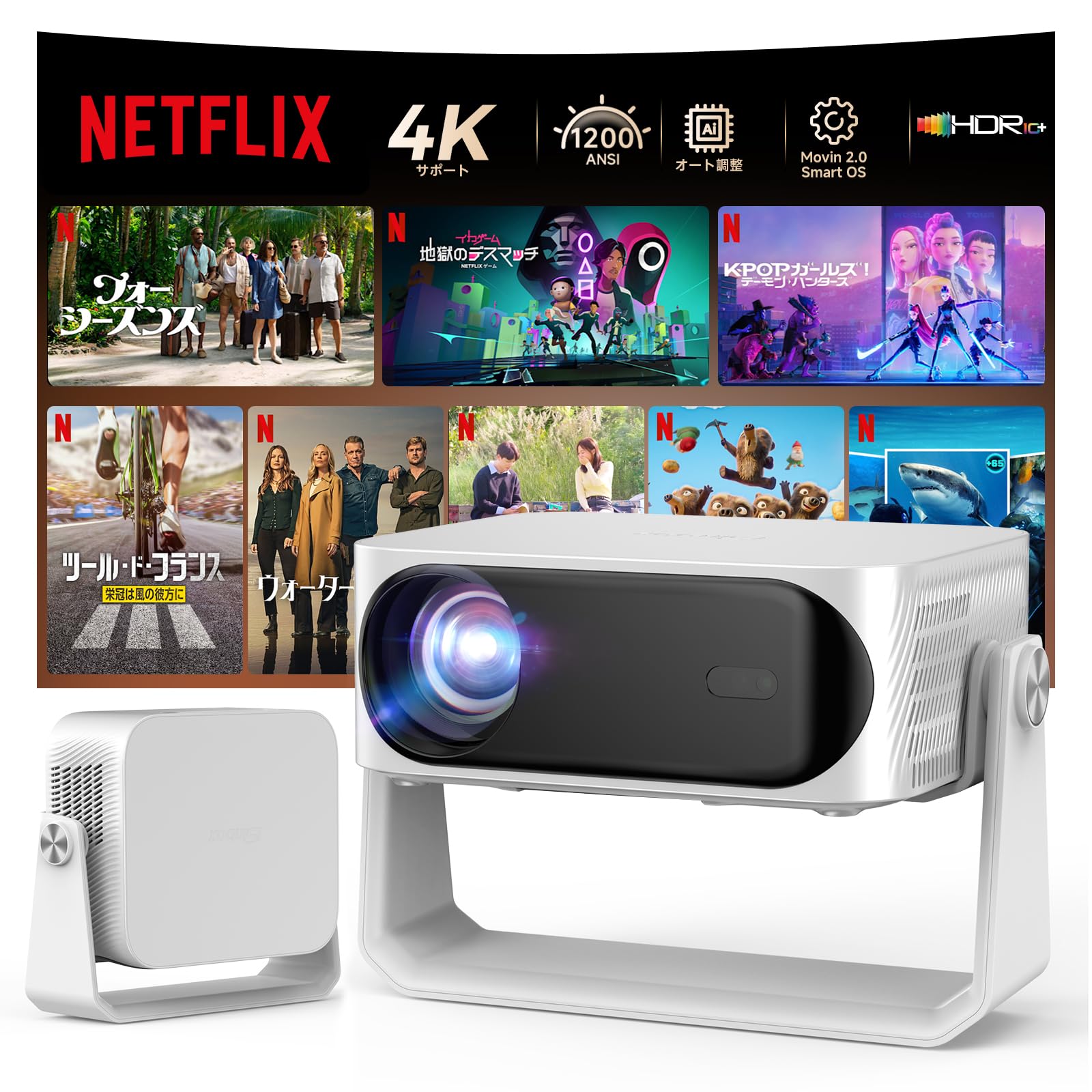 2025 Innovation 360° Rotatable Projector, Household Use, Small, Ceiling Projector, 1200ASNI High Brightness, 1080P 4K Compatible, Electric Focus, 6D & 6P Trapezoid Correction, Bi-Directional