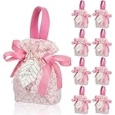 Liobelon 8 Pieces Small Floral Gift Bags, Canvas Pink Gift Bags, Tea Party Favor Bags With Handle, Mini Drawstring Treat Gift Pouches for Baby Shower, Bridal Shower, Birthday, Wedding (bright pink)