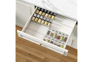 AMBIRD Spice Drawer Organizer, 4 Tier-2 Set Clear Spice Rack Tray Expandable From 11'' to 22'', Seasoning Organizer with non-