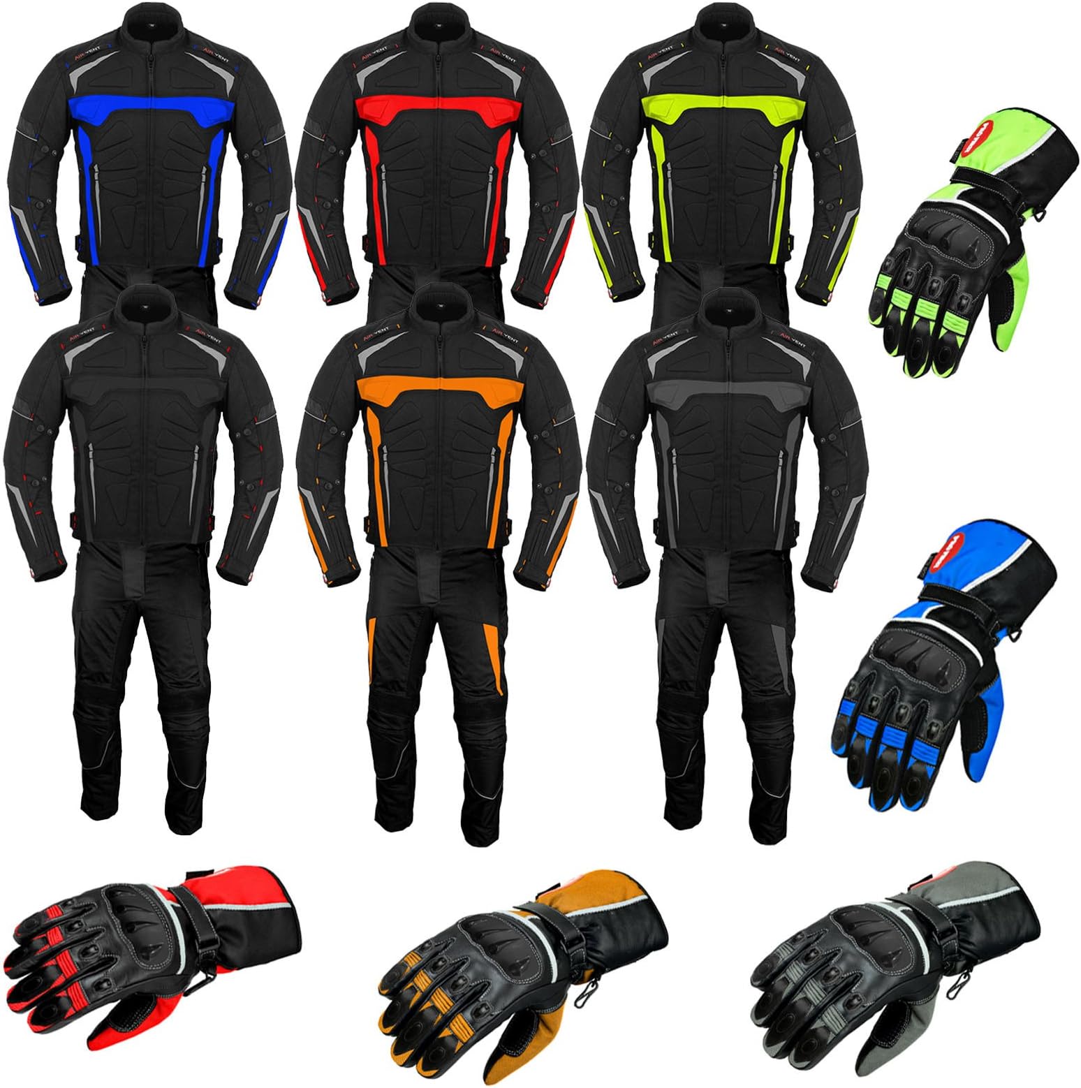 Motorbike Suit with Gloves Armoured 2 Piece Suit Motorcycle Motorbike Waterproof Suit Jacket with Trouser Gloves CE Armour All Weather for Mens