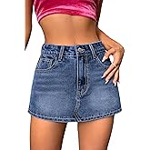 Jumppmile Womens Summer Denim Skorts Mini Jean Skirts with Shorts Skort Casual High Stretch