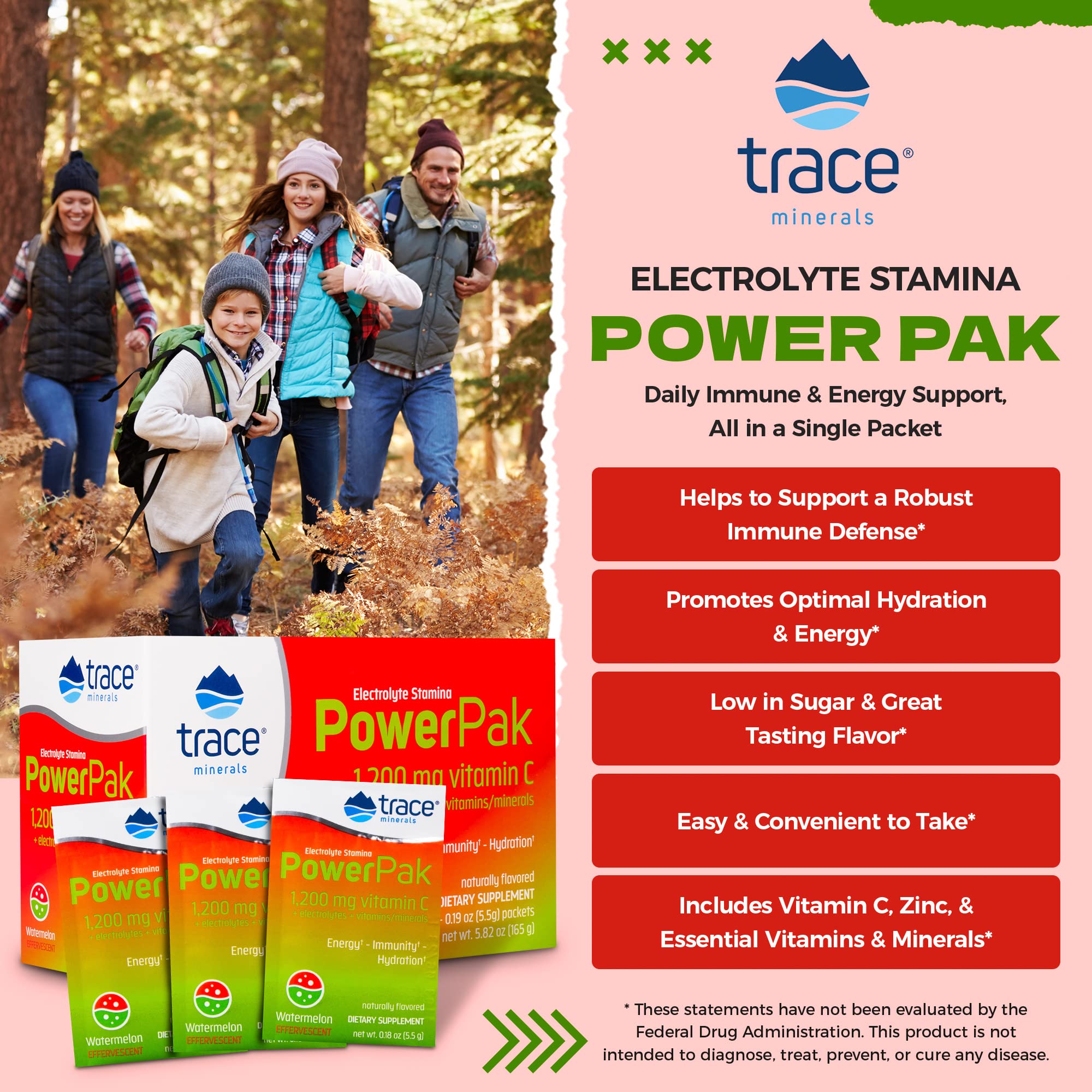Trace Minerals Power Pak Electrolyte Powder Packets 1200 Mg Vitamin