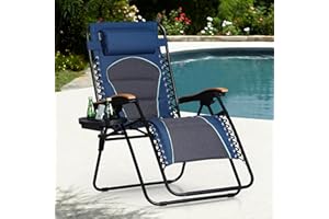 Sophia & William Oversized XL Zero Gravity Lounge Chair Padded Reclining Lawn Chair with Cup Holder, Support 400 LBS, Blue