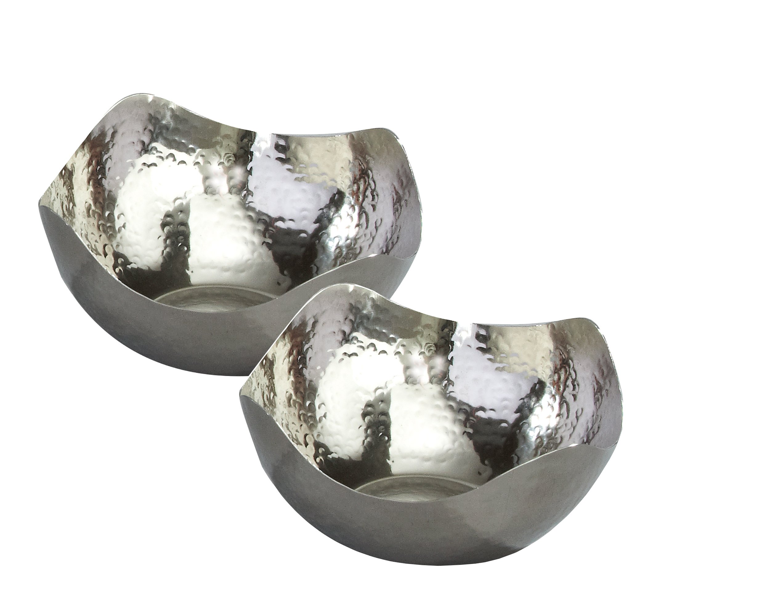 Photo 1 of Elegance Hammered 6-Inch Stainless Steel Wave Serving Bowls, Set of 2, Silver