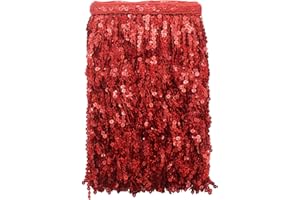Yalulu 6.5 Yards/Lot 30CM Encryption Sequins Lace Tassel Fringe Trim for DIY Latin Dance Stage Costume Decor (Red)