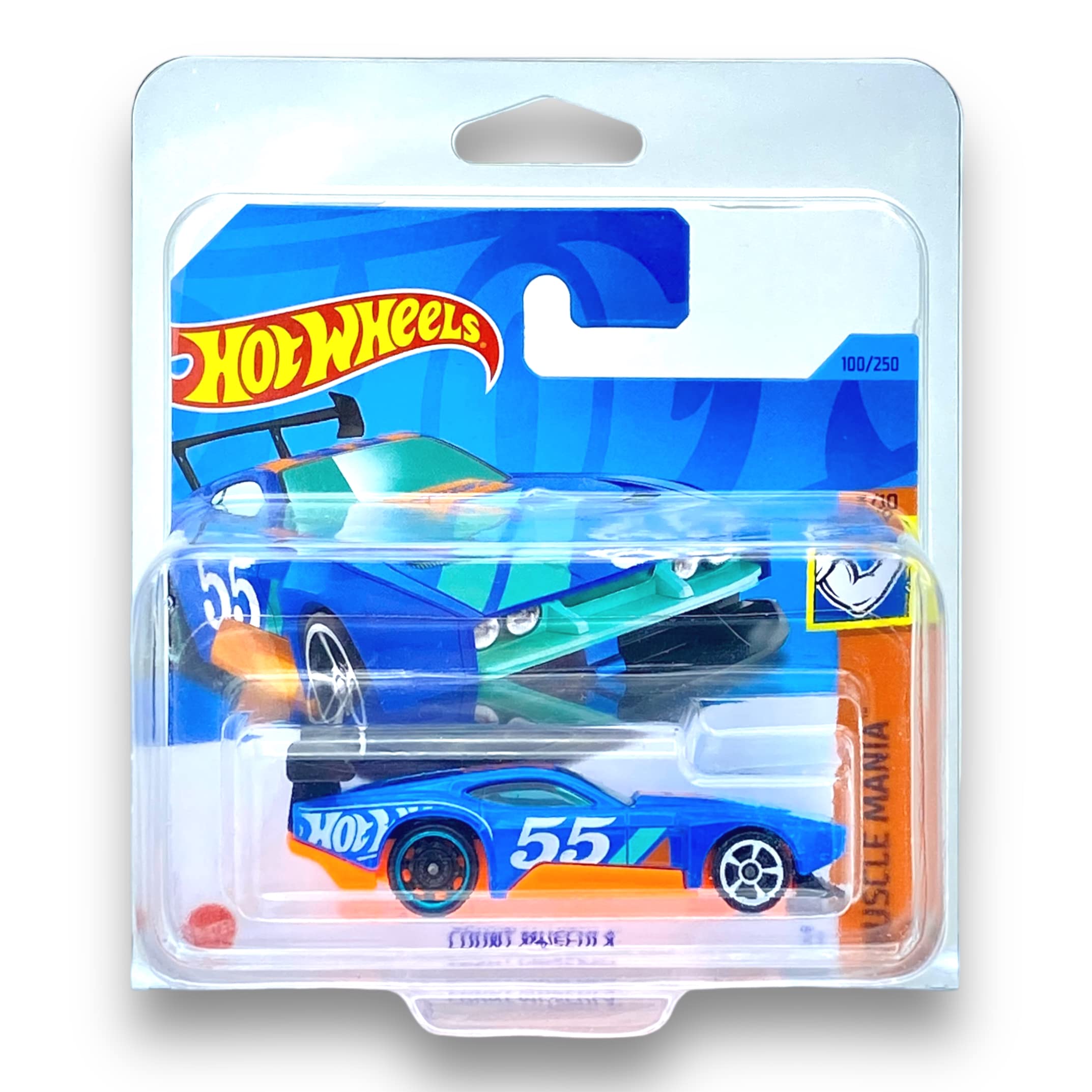 Hot Wheels Count Muscular (Blue, Black & Orange) 3/10 Muscle Mania - 2023-100/250 (Short Card) - COMES IN A KLAS CAR KEEPER PROTECTIVE COLLECTORS CASE - HKK89
