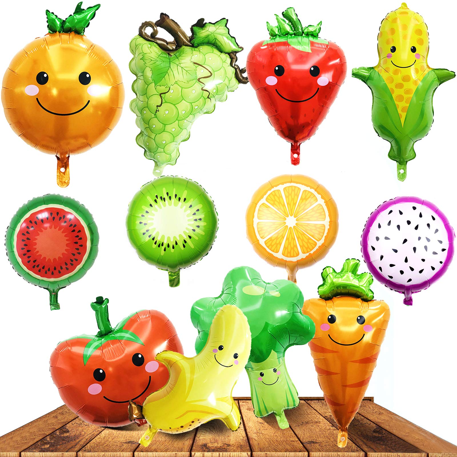 12PCS Fruit Vegetable Foil Helium Mylar Balloons, Multiple Styles Colorful Party Decoration Supplies for Birthday Wedding Christmas