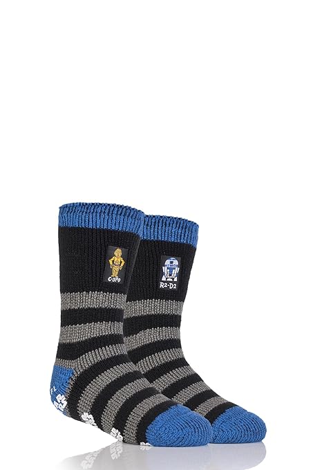HEAT HOLDERS 1 Jungen Paar Wärme Halter Star Wars C-3PO und R2-D2 Slipper Socken mit Grip