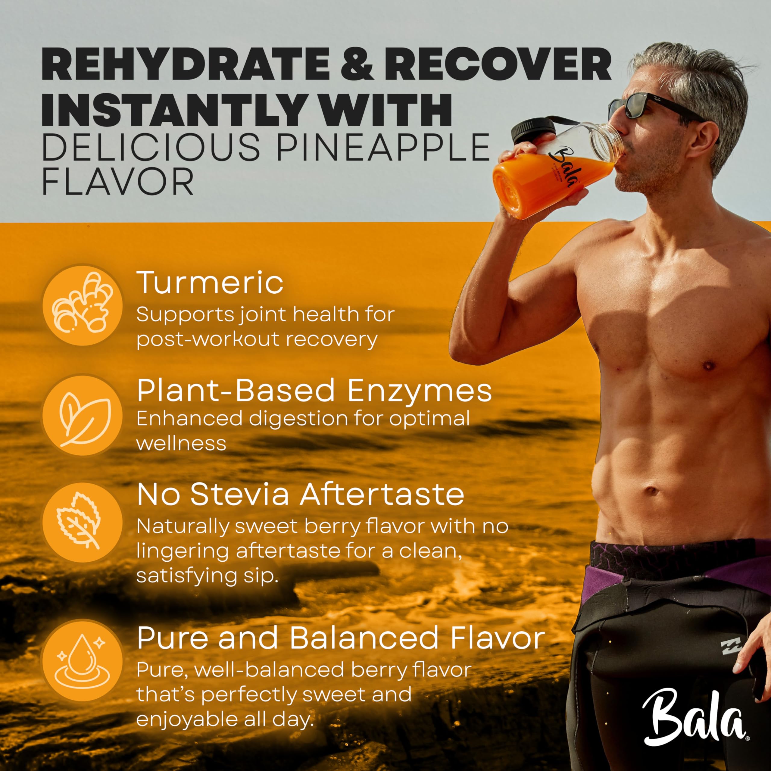 Bala Enzyme Hydration & Sugar-Free Drink Mix - Turmeric, Bromelain, Papain - Immunity, Mobility - Variety Pack 0.25oz (12 Count)