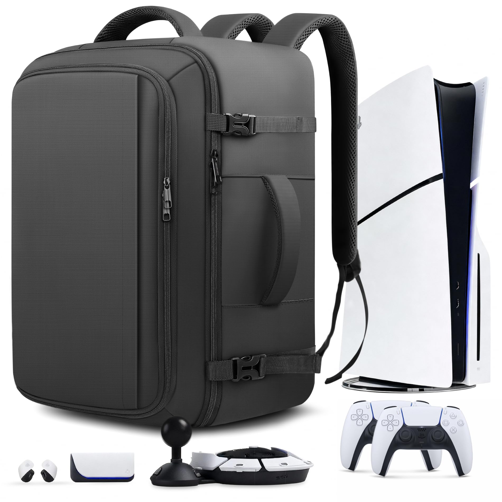 Fxcelets Carrying Case for PS5, Protective Travel Backpack Fits for Playstation 5 Console, Headset, 15.6" Laptop, More Game Discs and Gaming Accessories, Black
