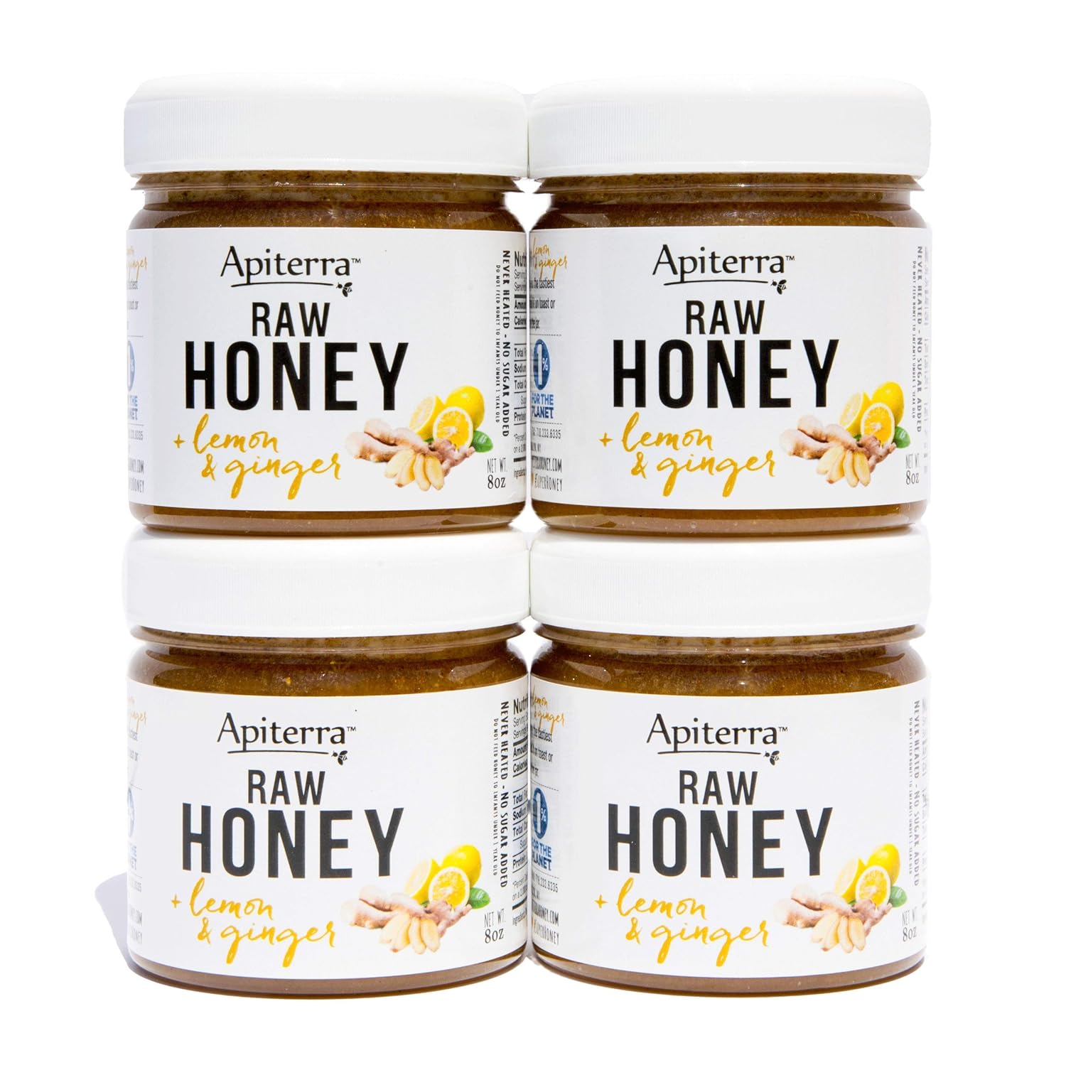 Apiterra - Raw Honey Infused with Ginger and Lemon 100% Pure and Natural - 32 Ounce, 4 Count