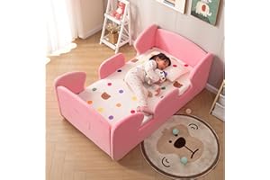 Zumspiel Toddler Floor Bed Frame with Removable Safety Rails and Storage Bag, Kids Bed for Girl and Boys, Standard Crib Size Portable Beds, Safety Upholstered Child Beds, Low to Floor Design