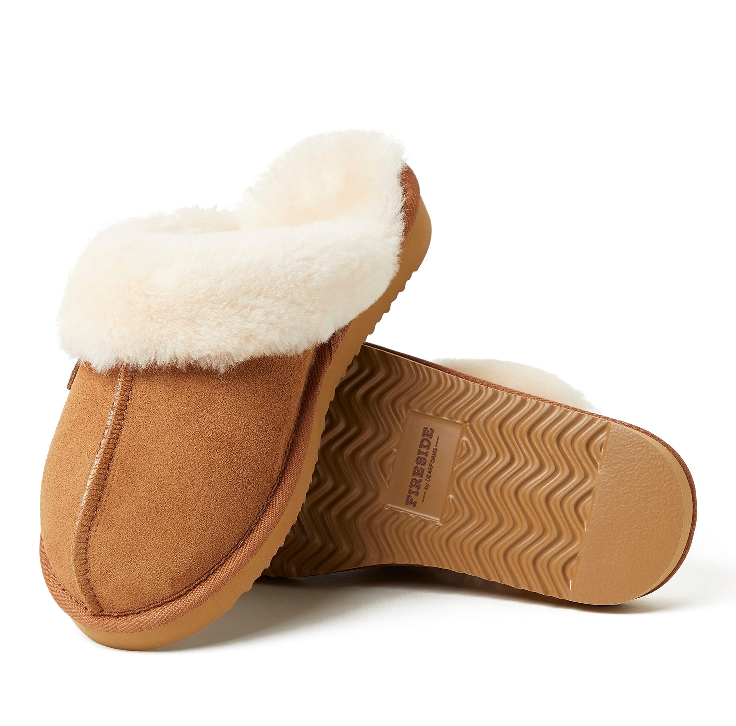 Fireside By Dearfoams Women's Sydney Slippers, Genuine Shearling Suede Scuffs, Memory Foam Slip-in House Shoes