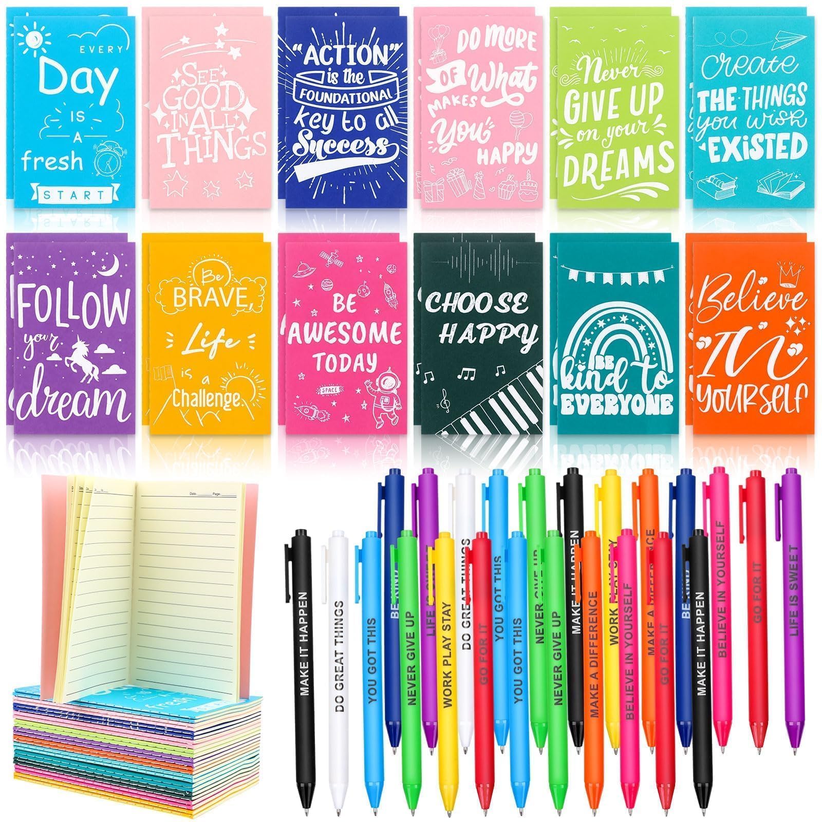 RUIYELE 48 Pcs Employee Appreciation Gifts Thank You Gift for Coworkers Inspirational Ballpoint Pens with Motivational Quotes Notebooks Mini Notepads Inspirational Gift for Team Staff Teacher