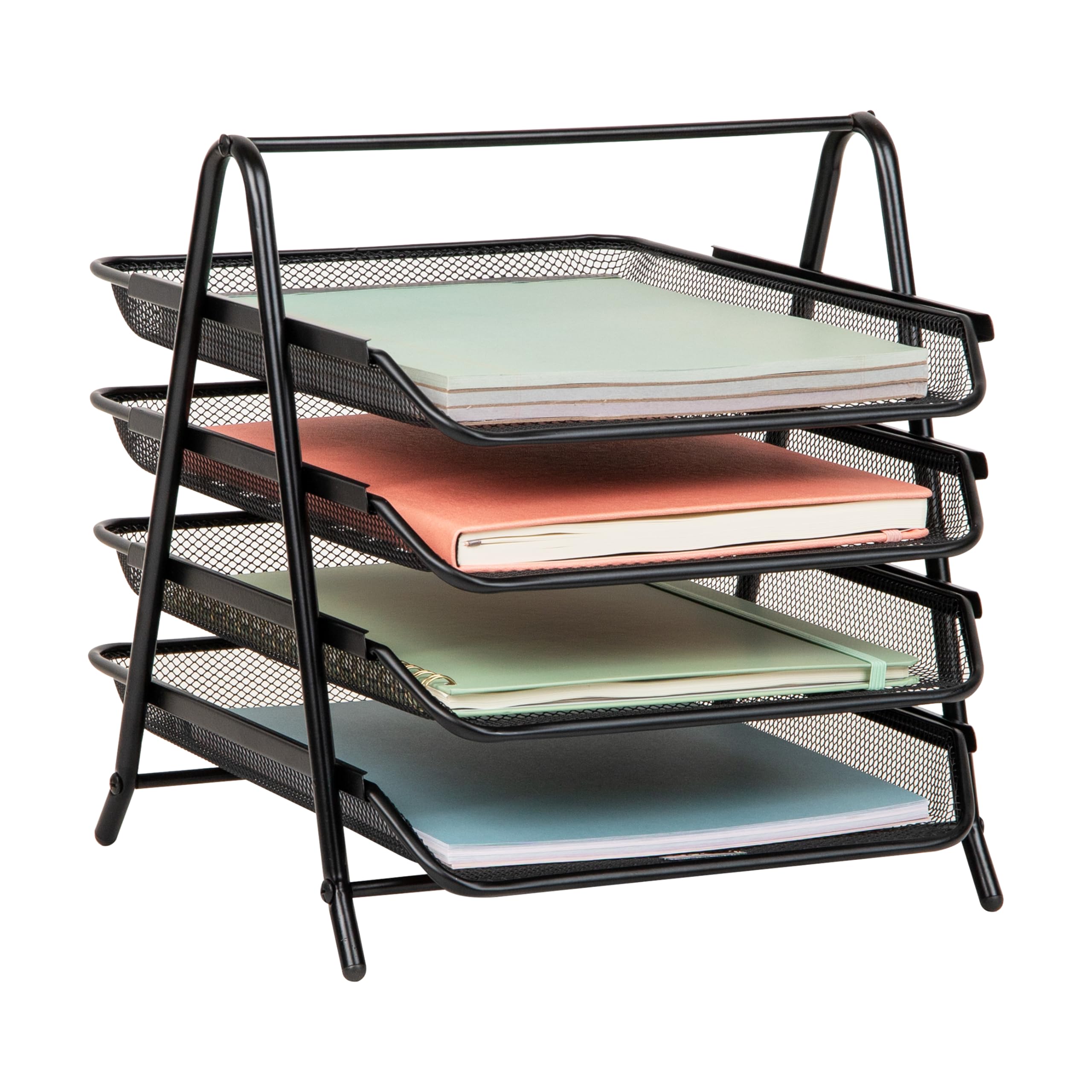 Mind Reader 4 Tier Steel Mesh Paper Tray Desk Organizer, Black