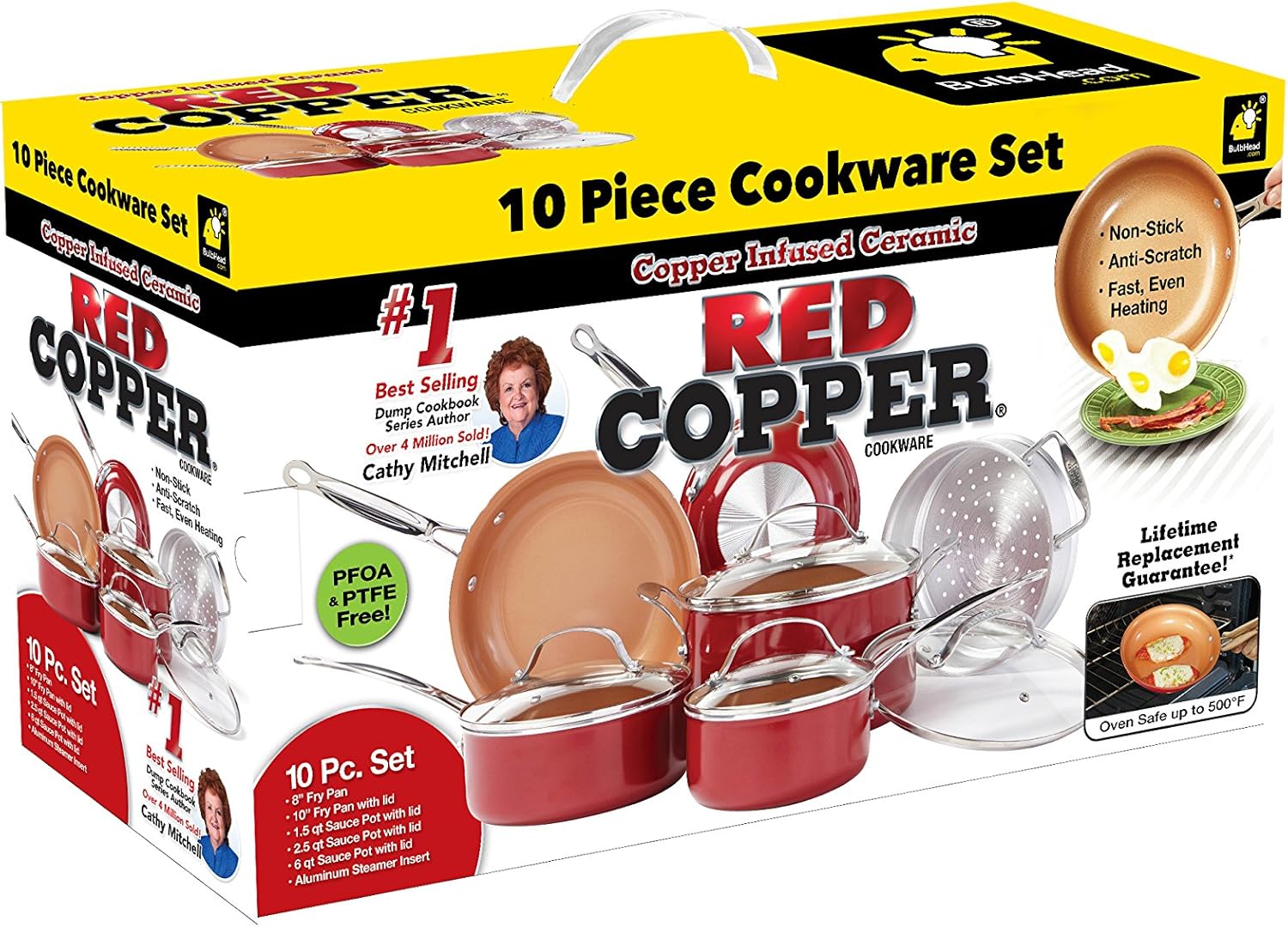 BulbHead Red Copper 10 PC Copper-Infused Ceramic Non-Stick Cookware Set: Kitchen & Dining