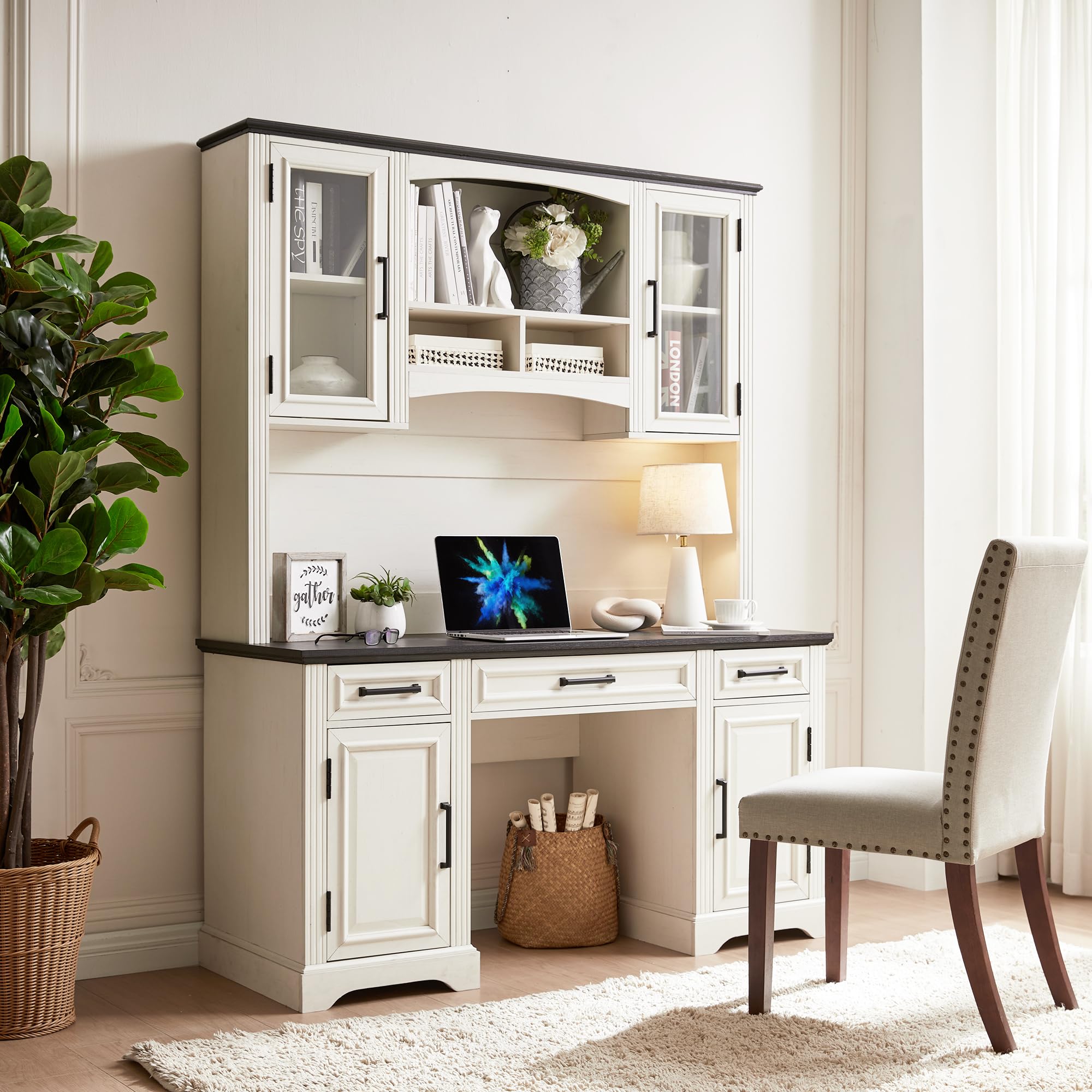 JXQTLINGMU Farmhouse 76" Height Computer Desk with