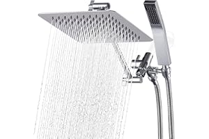 G-Promise All Metal Shower Head with 71 Inch Hose, 10 Inch Square Rain Shower Head with Handheld Spray Combo, Stainless Steel