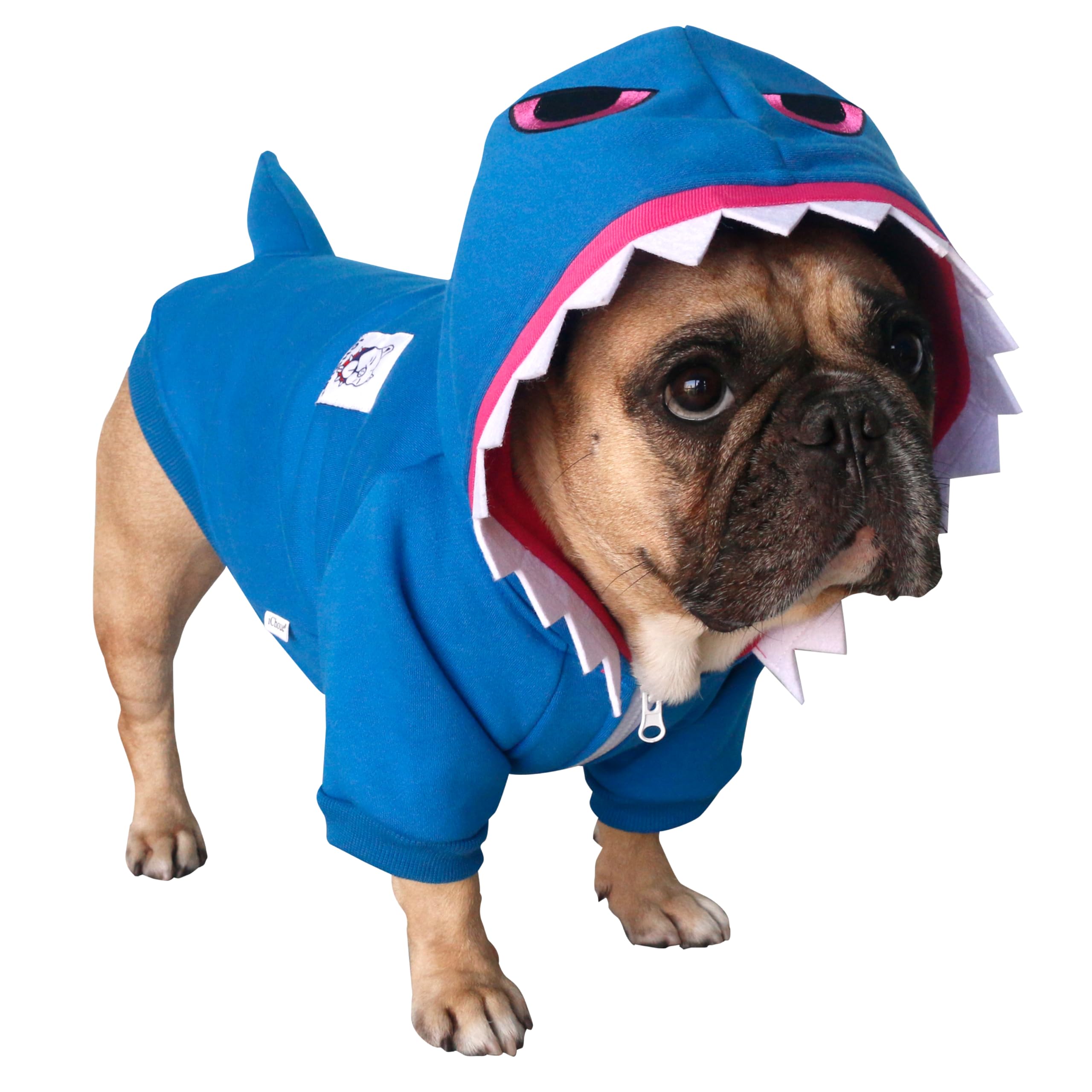 Photo 1 of iChoue I am a French Bulldog Shark Costumes Clothes Hoodies for Medium Dogs Cold Weather Winter Coats Frenchie English Pug Pitbull Boston Terrier - Blue, Large