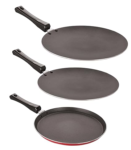 Nirlon Non-Stick Aluminium Cookware Set, 3-Pieces, Red (2.6mm_FT10_CT11_CT12)