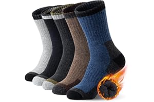 SIMIYA Merino Wool Hiking Socks for Men - 5 Pairs Thick, Warm, Thermal Winter Crew Socks for Cold Weather