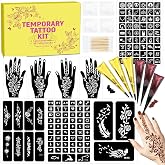 MuseLuxe 126 PCS Temporary Tattoos Stencils Kit,6 Pcs 2 Color(Brown Black) | Temporary Tattoos Kit with ink,Gloves,DIY Body Art Painting for Women Men Adults Kids