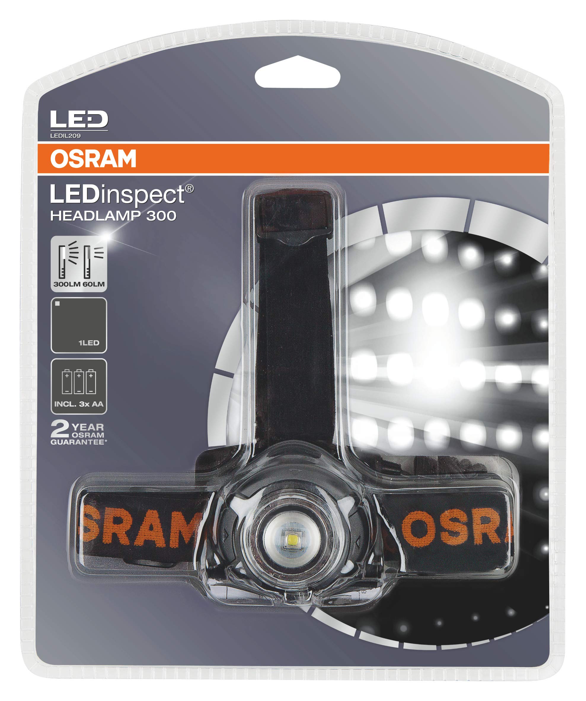 OSRAM LEDinspect HEADLIGHT 300, battery-operated LED inspection and workshop lamp, LEDIL209, especially for working on vehicles in your garage, folding carton box (1 unit)