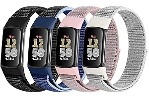 VNDAPT 4 Pack Nylon Watch Bands Compatible with Fitbit Charge 6/Fitbit Charge 5, Adjustable Breathable Replacement Nylon Wristband Fitbit Charge 5 Charge 6 Sport Strap for Women Men