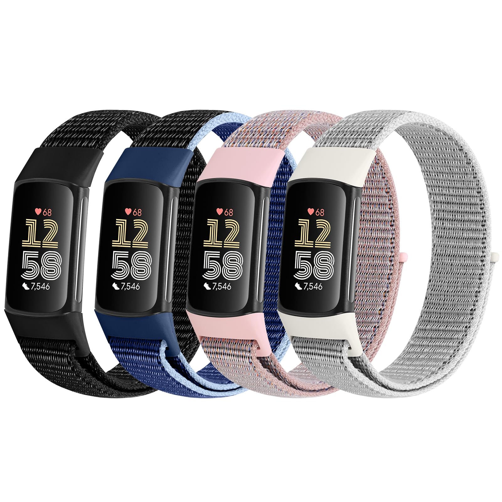 Photo 1 of VNDAPT 4 Pack Nylon Watch Bands Compatible with Fitbit Charge 6/Fitbit Charge 5, Adjustable Breathable Replacement Nylon Wristband Fitbit Charge 5 Charge 6 Sport Strap for Women Men
