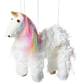 Artisan Owl Rainbow Mane Magical Unicorn Marionette Puppet - Wooden Feet and Detachable Strings (White)