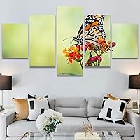 SIGNWIN 5 Panel Canvas Wall Art Modern Art Bee Butterfly Colorful Contemporary Insects Multicolor Photography for Home Decorations Ready to Hang - 60