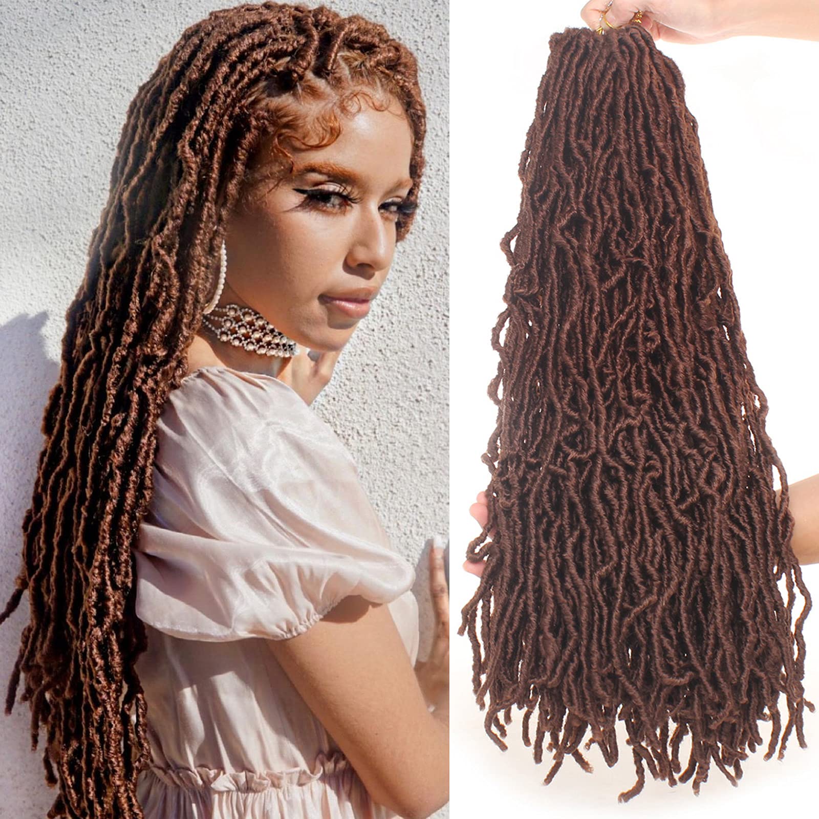 Leeven 24 Inch Goddess Soft Locs Crochet Hair - 7 Packs Brown Pre-looped Messy Faux Locs - 126 Strands Distressed Hair for Women - 18 Strands/Pack 30# — image 1