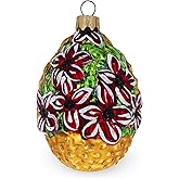 Red Flowers Bouquet Basket Glass Christmas Ornament