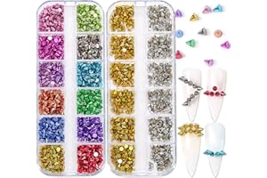 DANNEASY 2 Boxes/24 Grid Punk Nail Charm Mix-color Metal Rivet Cone Spikes Nail Charms for Acrylic Nails Cone Nail Art Studs Alloy Spike Studs Nail Jewels Nail Rivets Nail Art Decoration