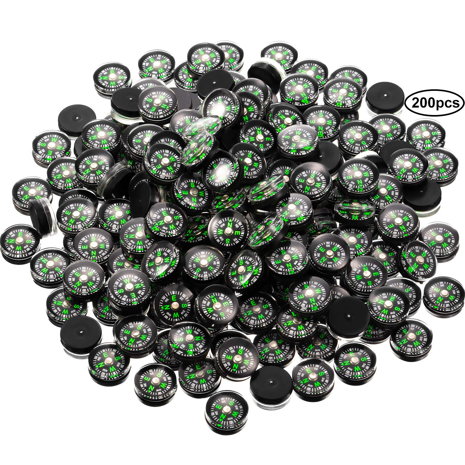 Photo 1 of 200 Pieces Button Compass Mini Black Survival Compass Oil Filled Compass for Camping Hiking Boating Touring