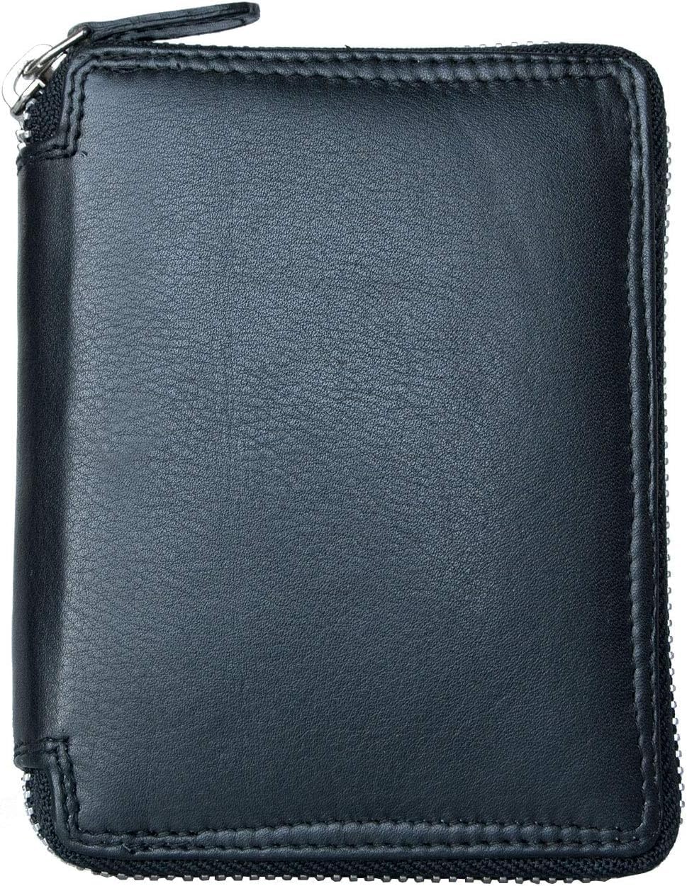 Kabana FLW Cartera grande de cuero negro con cremallera metálica para hombre, negro, talla única, tríptico