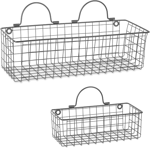 Amazon Com Dii Farmhouse Vintage Hanging Wall Mounted Wire Metal Basket For Kitchen Office Bathroom Mudroom Entryway Laundry Room Set Of Assorted 2 Gray Home Kitchen