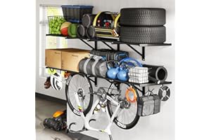 FLEXIMOUNTS 2-Pack 2x6ft Heavy Duty Garage Wall Shelving, 800lbs Capacity, Garage Shelving Wall Mounted with 8 Hooks, Storage for Power Tools, Garden Supplies, Storage Bins, Lite Series