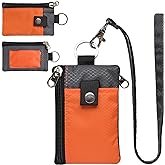CHENSPRX Minimalist RFID Blocking Small Wallet with ID Window,WaterResistant Zip Id Case Wallet with Lanyard Keychain for Cards,Cash,Travel,Women,Men