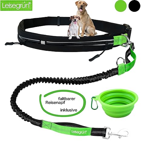 Joggingleine mit Bauchgurt. Verstellbare Freihandleine mit Sport Laufgürtel. Jogging Hundeleine für große und mittelgroße Hun