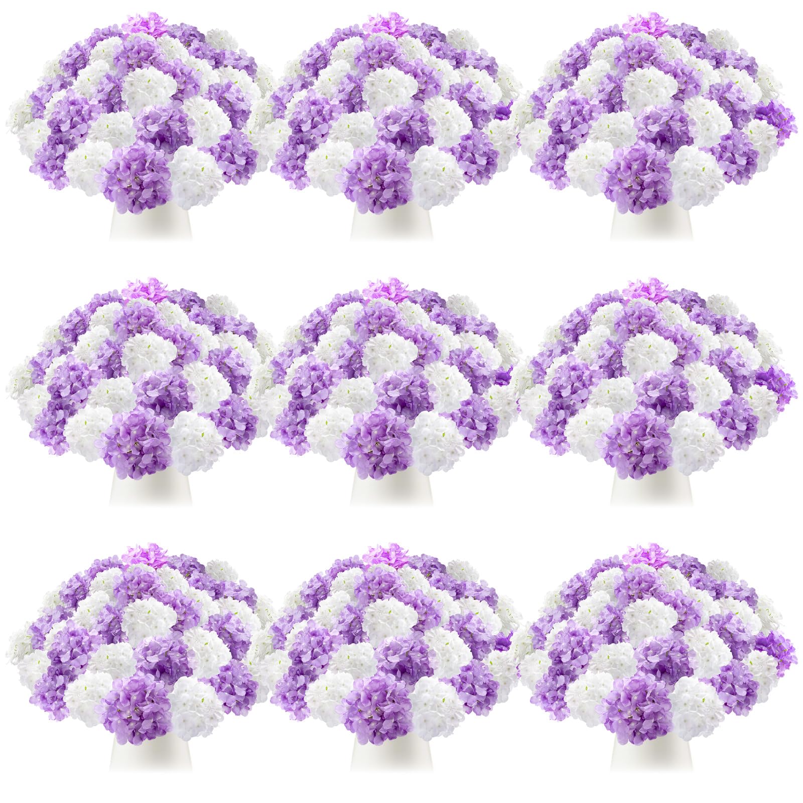 Photo 1 of Tigeen 100 Pcs Hydrangea Artificial Flowers Bulk 7.48 Inch Artificial Hydrangeas with Removable Stems Faux Flowers Wedding Decor for Home Garden Party Decoration DIY Project (White,Purple)