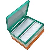 MUHWA 100-Place Plastic Microscope Slides Storage Box, 3 Packs Microscope Glass Slide Box, Assorted Color, Green, Orange, White