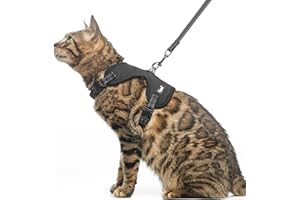 PUPTECK Cat Harness and Leash Set Escape Proof, Reflective Adjustable Soft Mesh Kitten Vest Harness for Walking Travel, Black, S